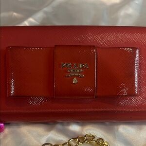 Prada Pink Patent Leather Bow Chain Clutch